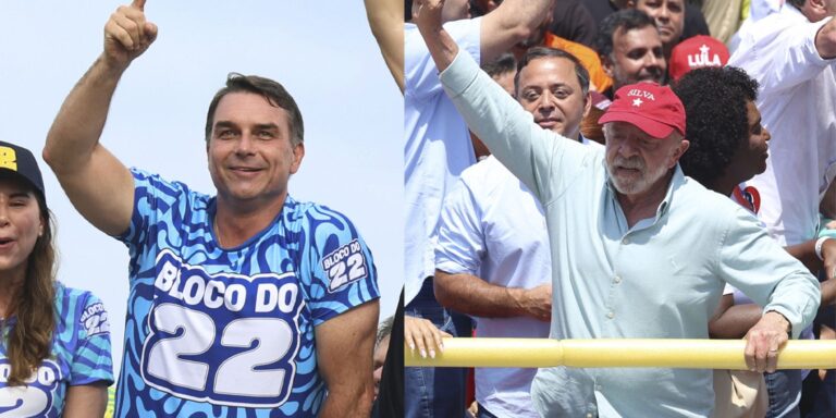 Flávio Bolsonaro e Lula durante atos de campanha no Rio de Janeiro, na Barra da Tijuca e em Copacabana, em 24 de outubro de 2026
